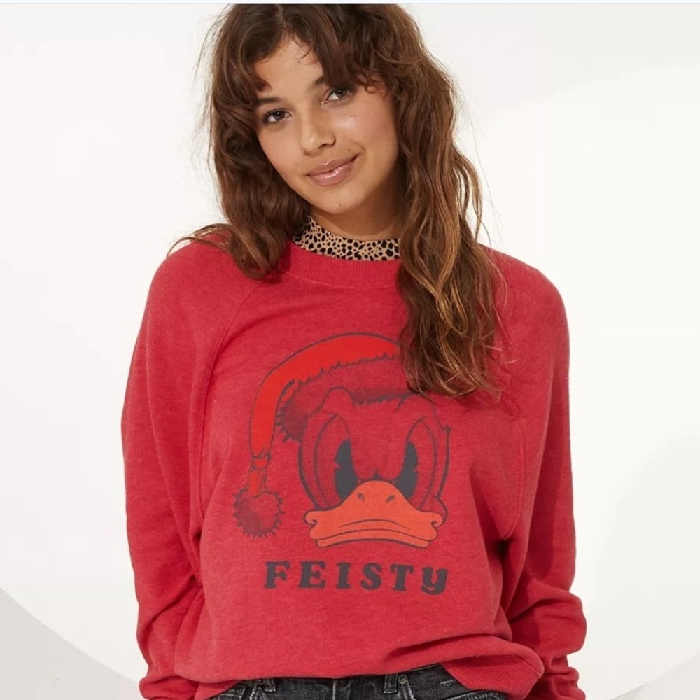 Disney x American Eagle Donald Duck Feisty Christmas Sweatshirt‎ Red Small